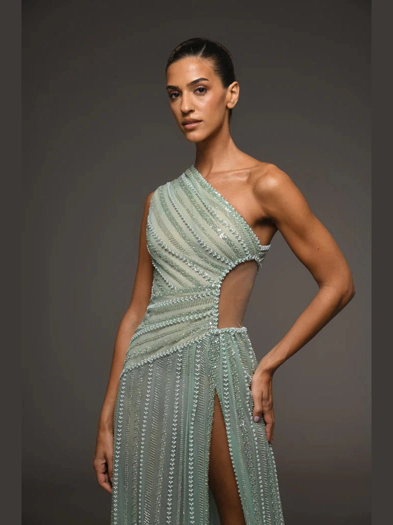 Green Tulle Dress with Cutout