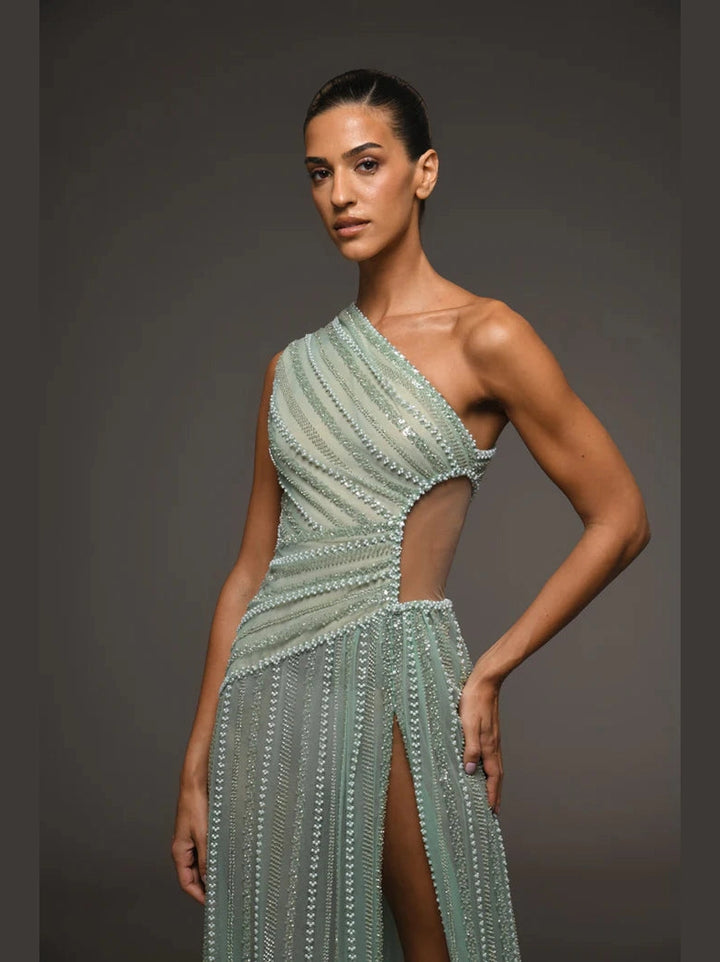 Green Tulle Dress with Cutout