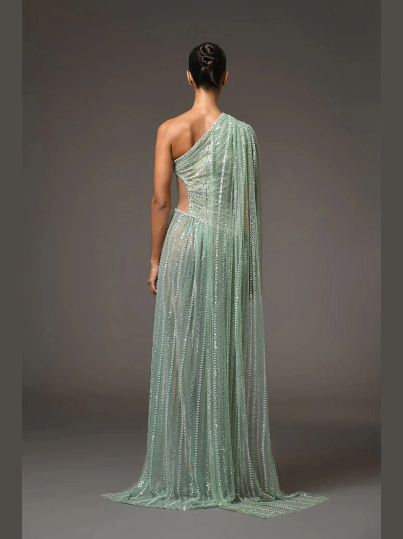 Green Tulle Dress with Cutout