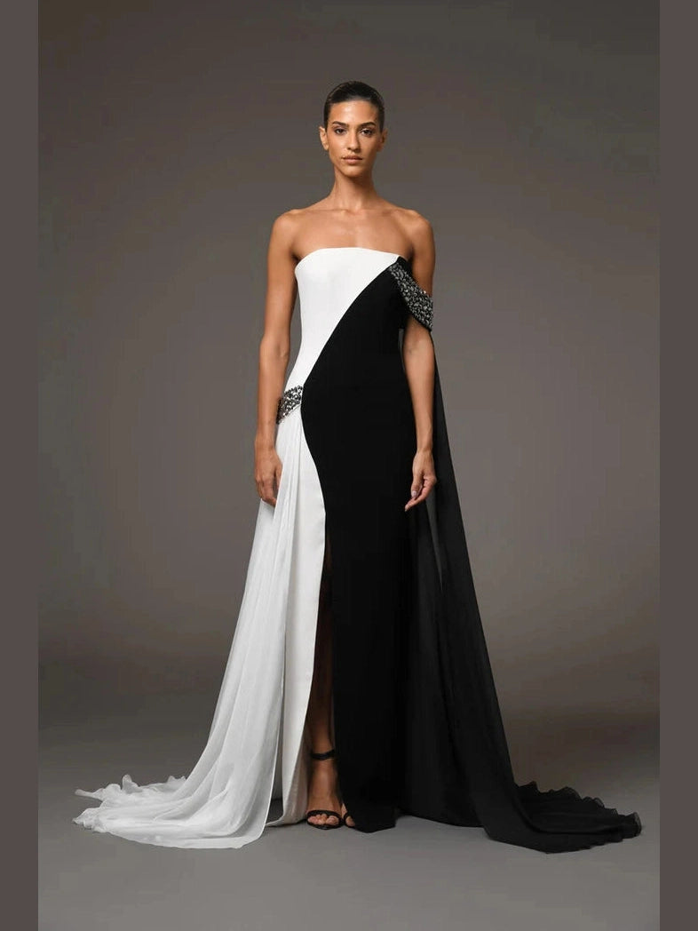 Black and Ivory Crepe Dress