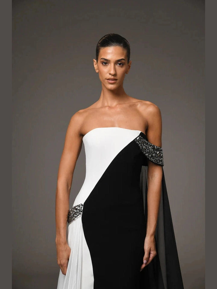 Black and Ivory Crepe Dress