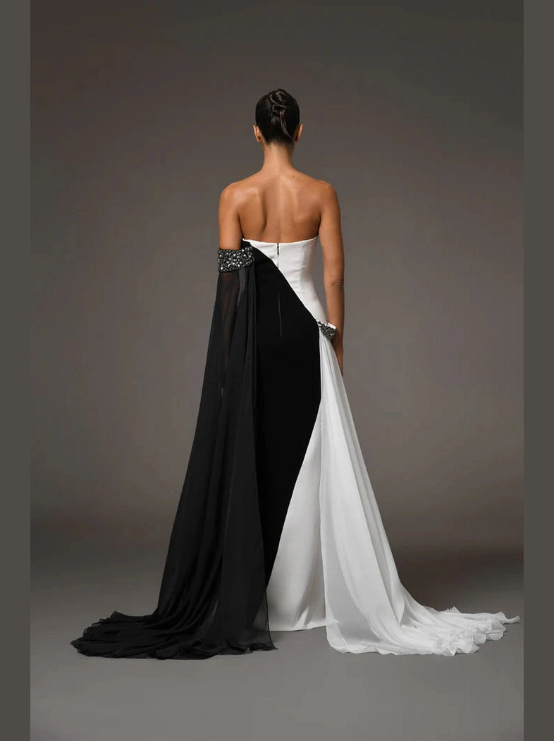 Black and Ivory Crepe Dress