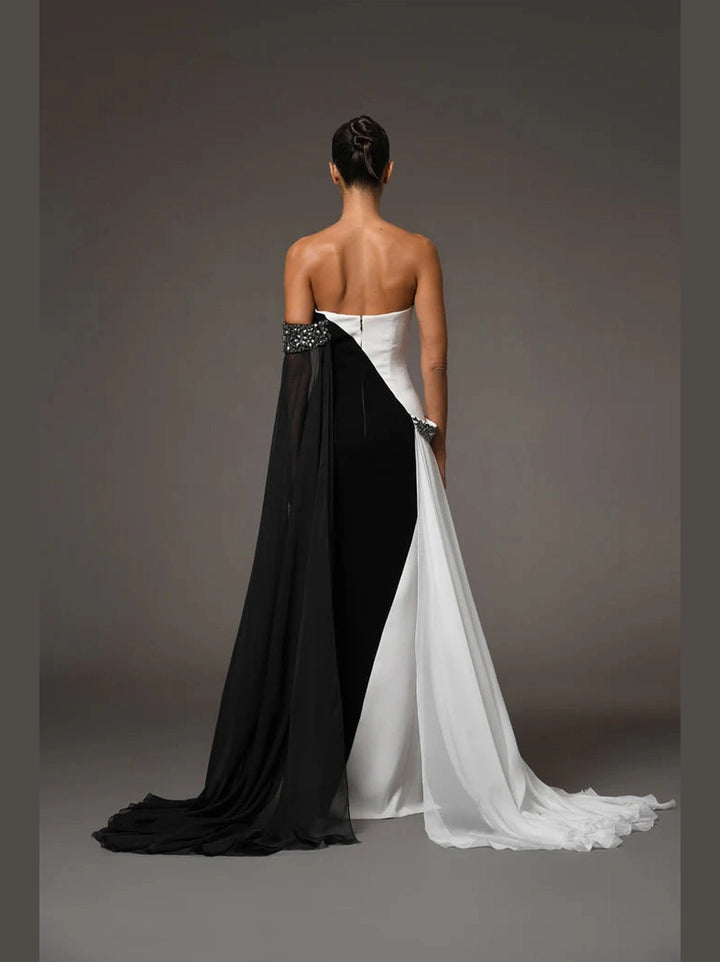 Black and Ivory Crepe Dress