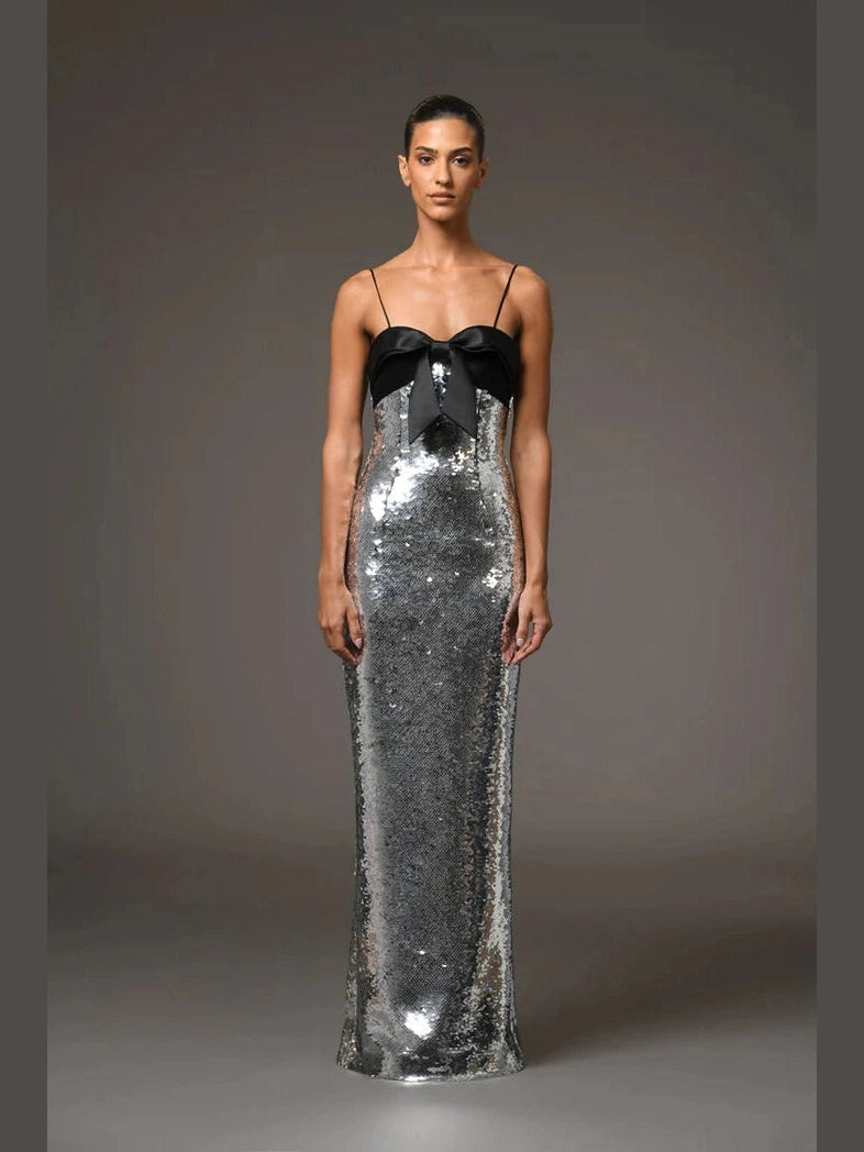 Grey Sequinws Bow Dress