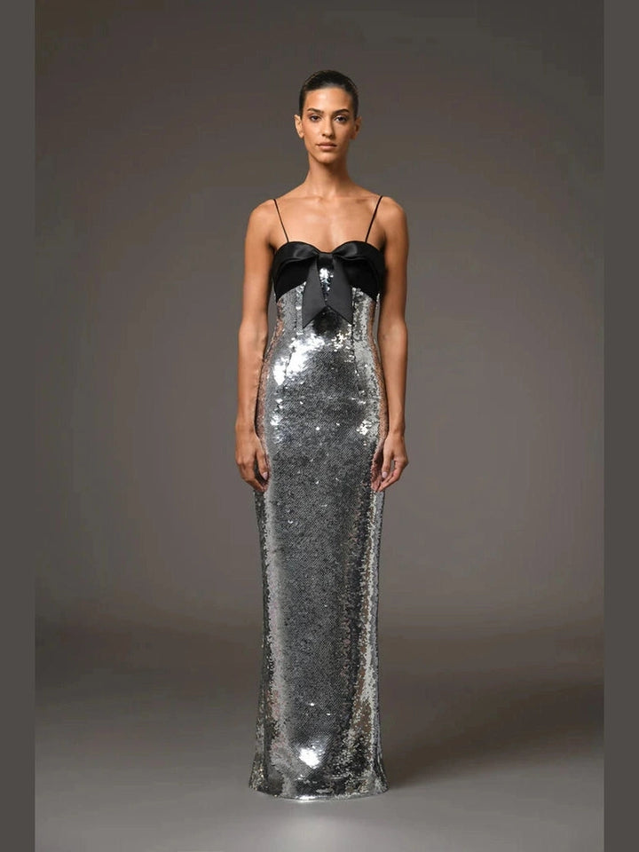 Grey Sequinws Bow Dress
