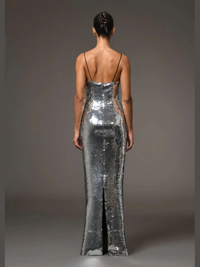 Grey Sequinws Bow Dress