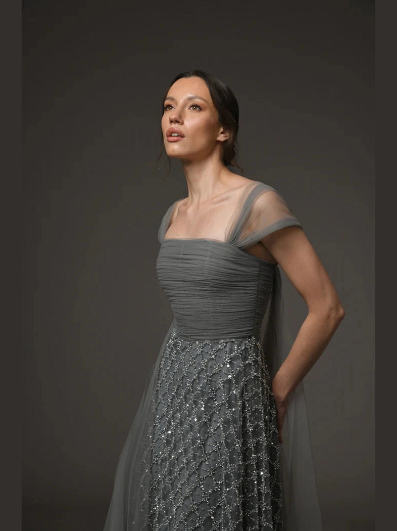 Embroidered Tulle Dress wih Crsytals