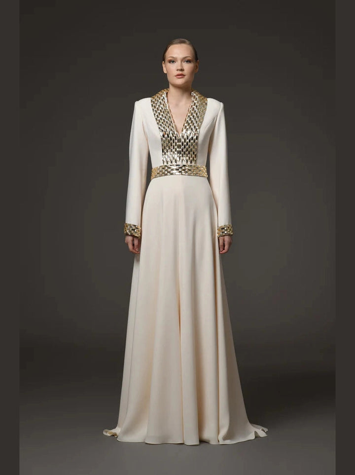 Baguette Embroidered Ivory Dress