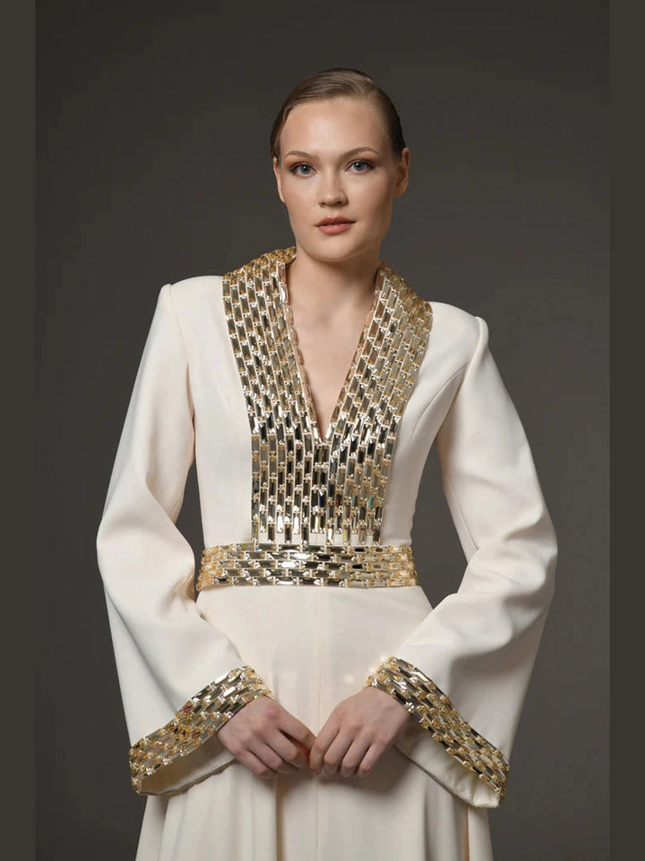 Baguette Embroidered Ivory Dress