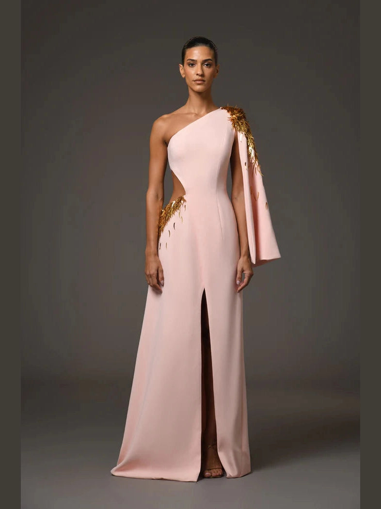 Embroidered Asymmetric Crepe Dress