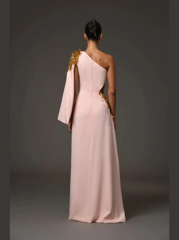 Embroidered Asymmetric Crepe Dress