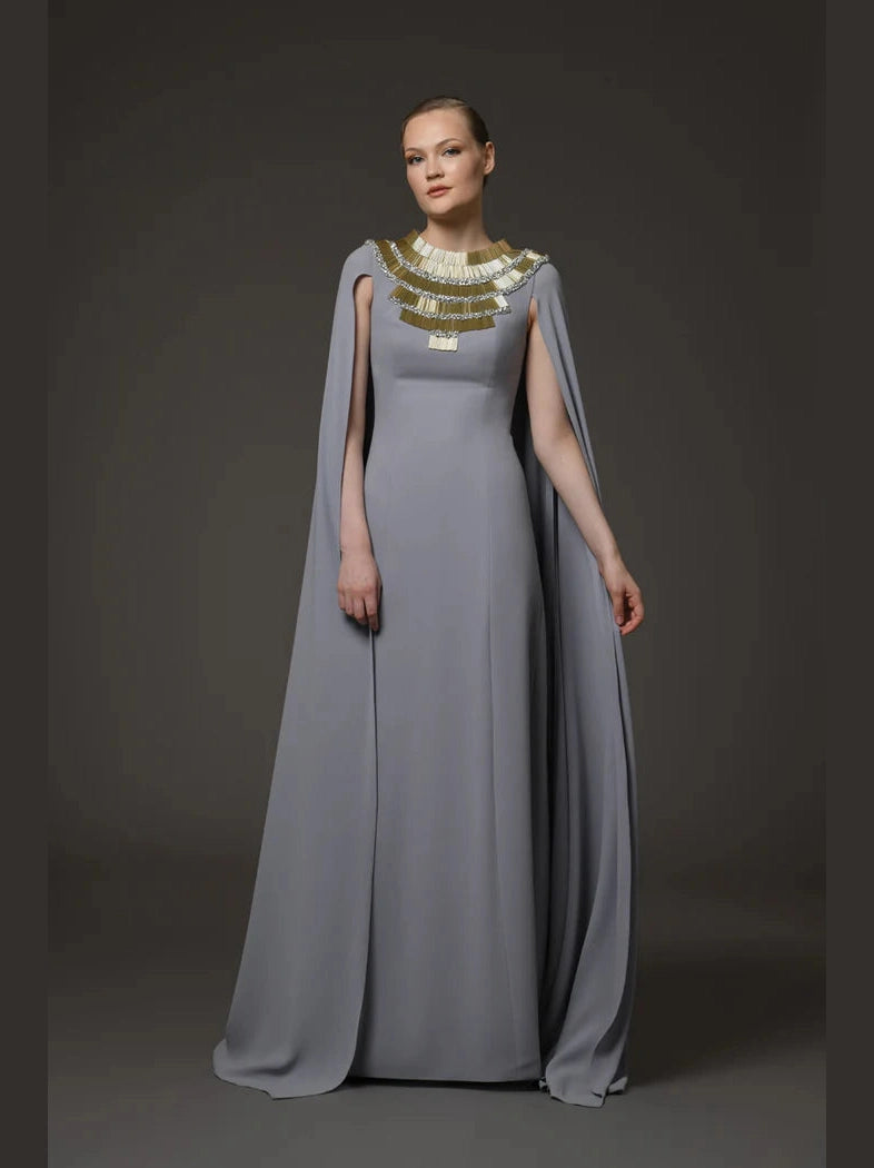 Crepe Dress with Embroidered Neckline