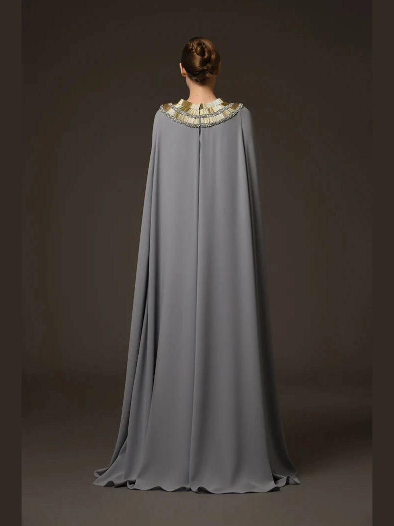 Crepe Dress with Embroidered Neckline