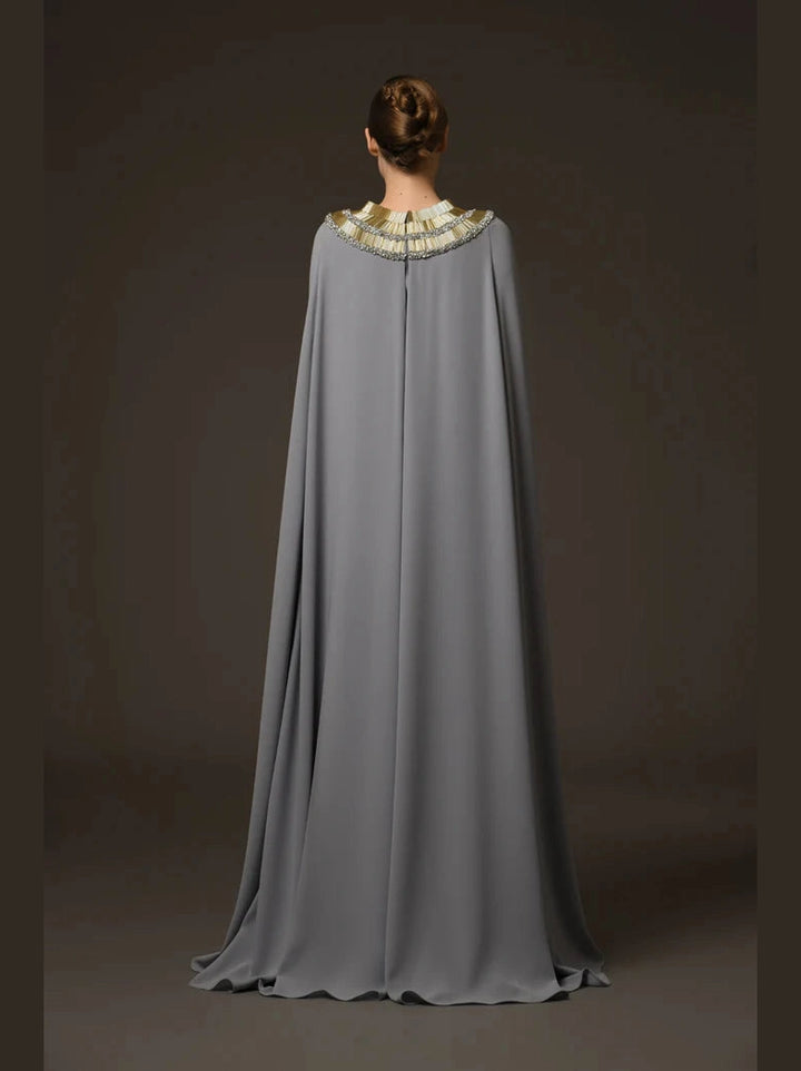 Crepe Dress with Embroidered Neckline