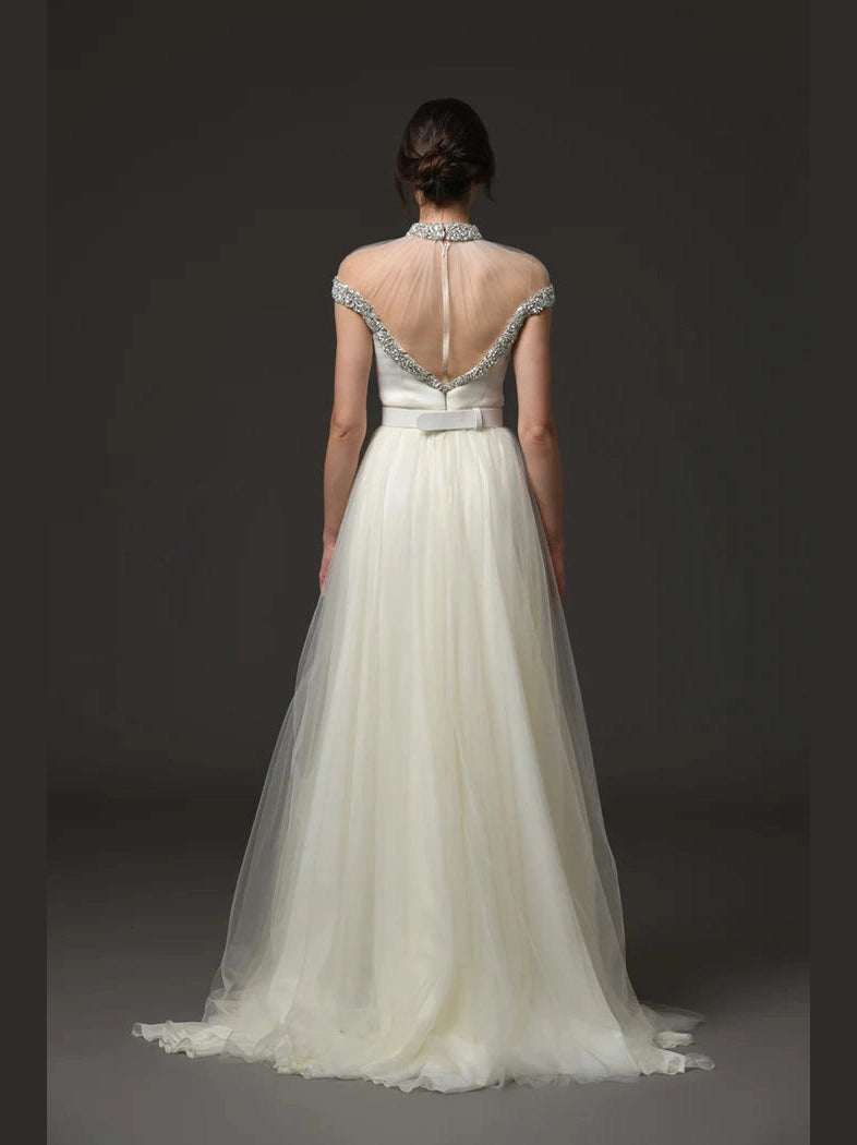 Embroidered Crepe and Chiffon Dress