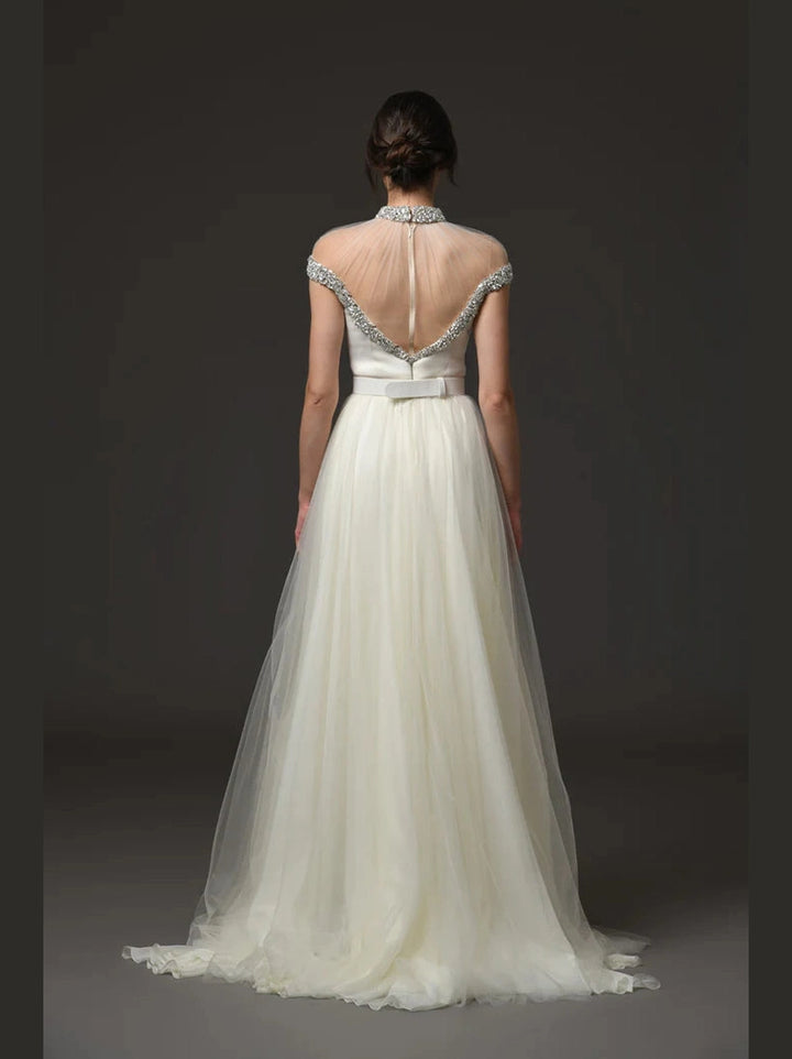 Embroidered Crepe and Chiffon Dress