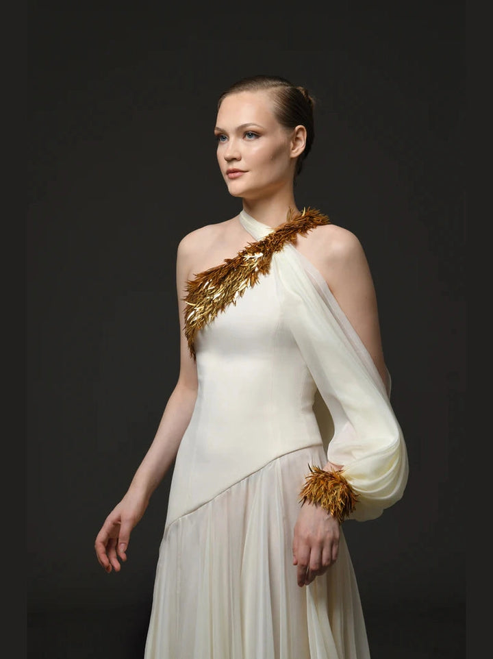 Ivory Crepe and Chiffon Dress