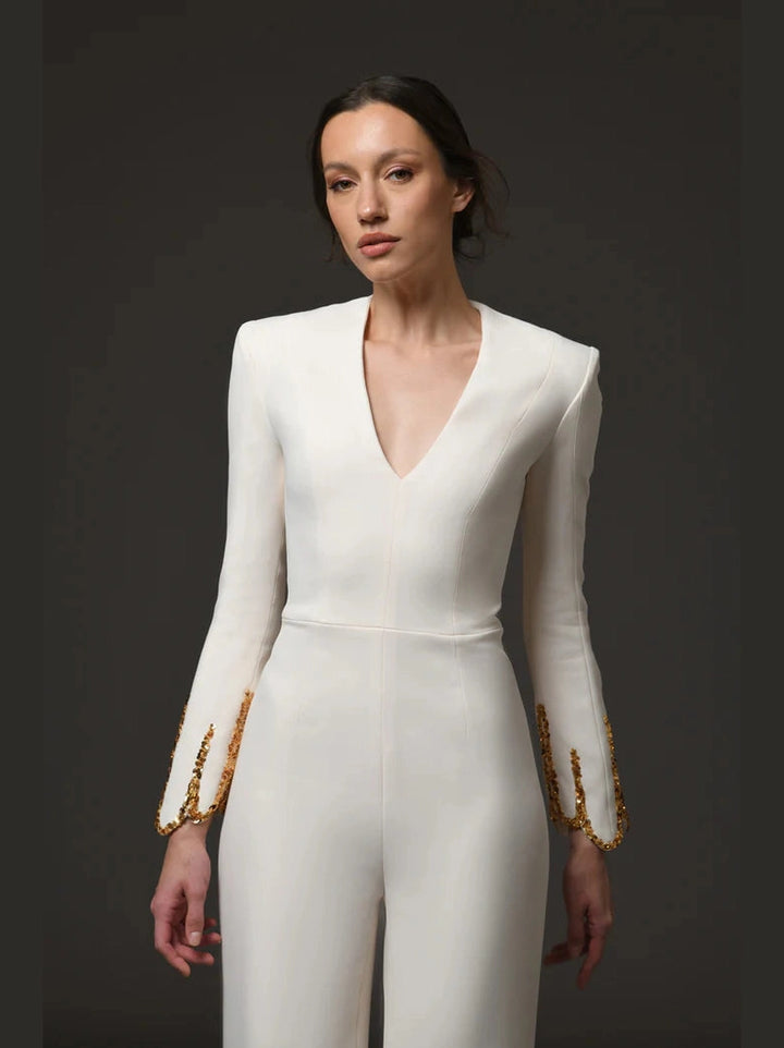 Ivory Embroidered Jumpsuit