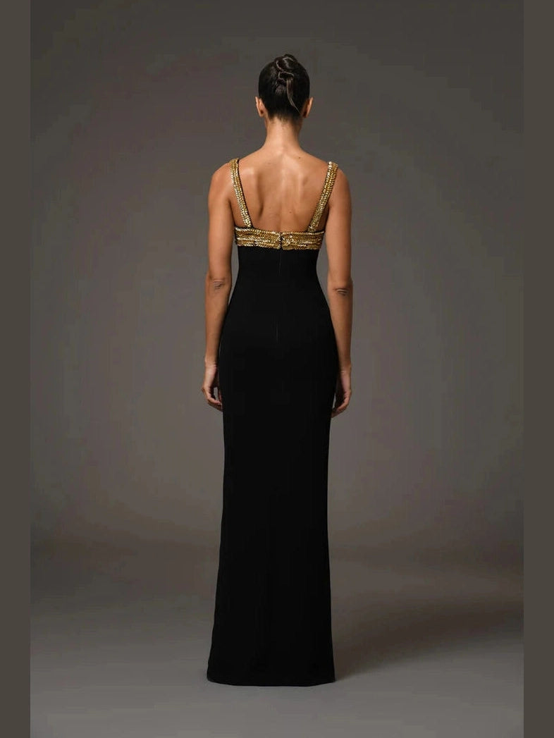 Gold embroidred Black Cape Dress
