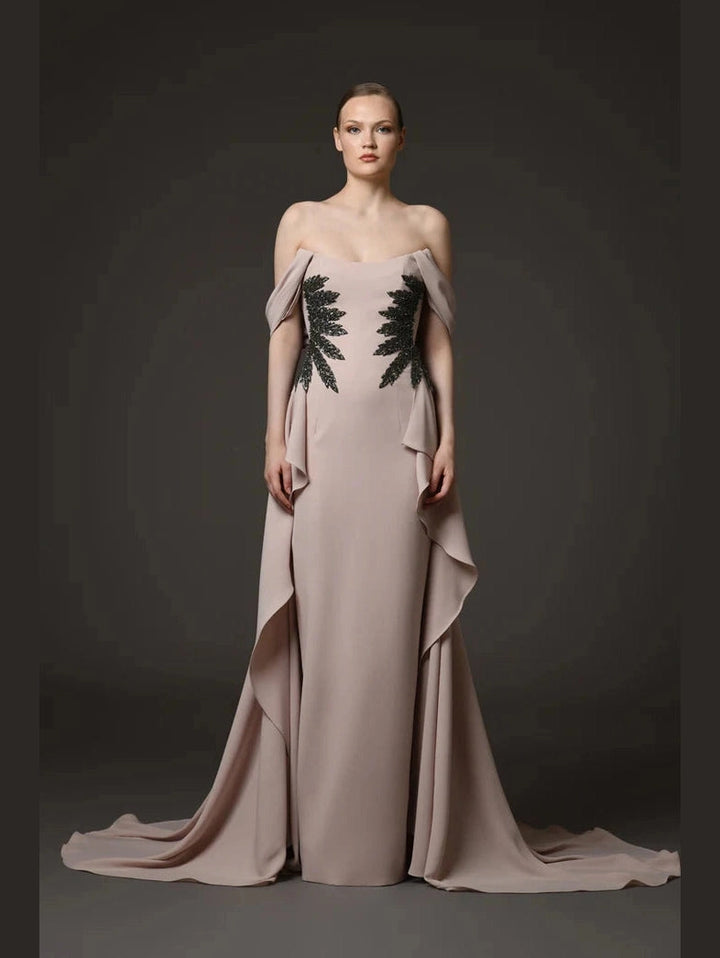 Nude Crepe Dress with Overskirt