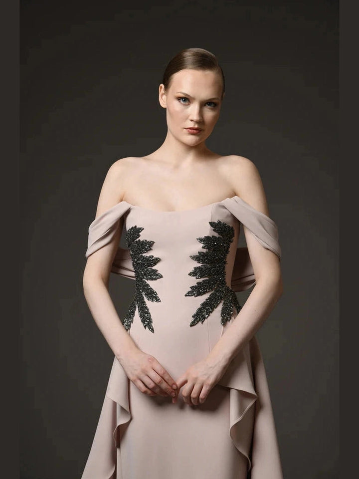 Nude Crepe Dress with Overskirt