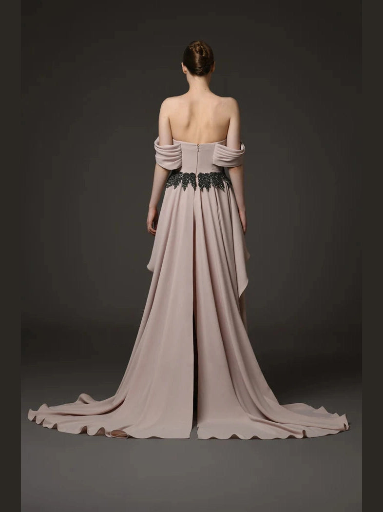 Nude Crepe Dress with Overskirt