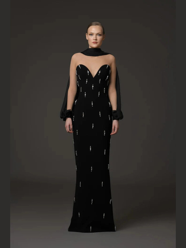 Chiffon and Tulle Embroidered Dress