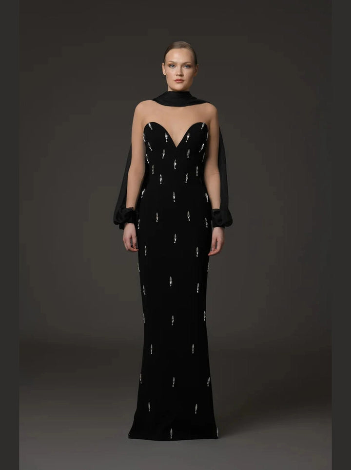 Chiffon and Tulle Embroidered Dress