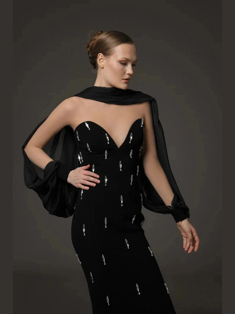 Chiffon and Tulle Embroidered Dress