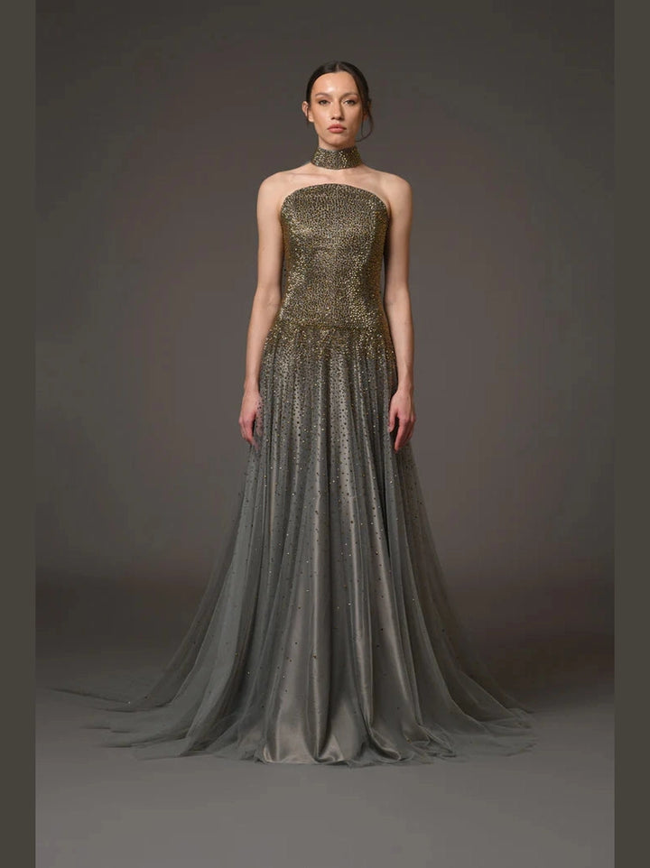 Embroidered Corset Crepe Dress