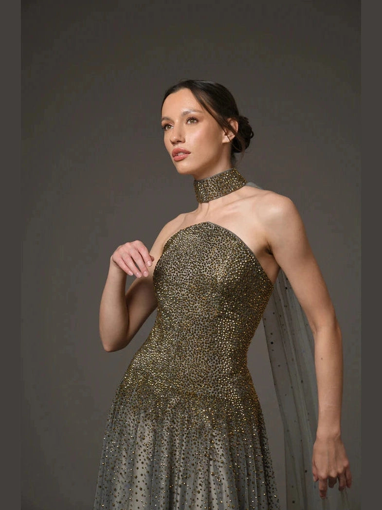 Embroidered Corset Crepe Dress