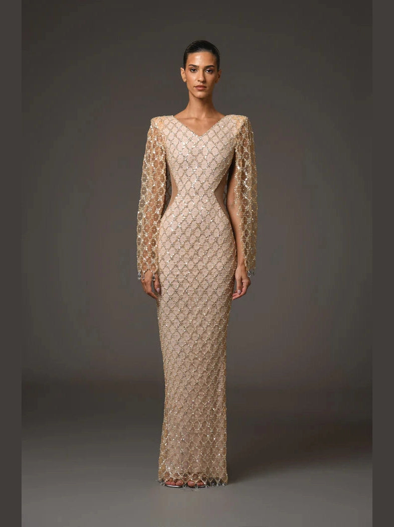 Nude embroidered Crystal Dress