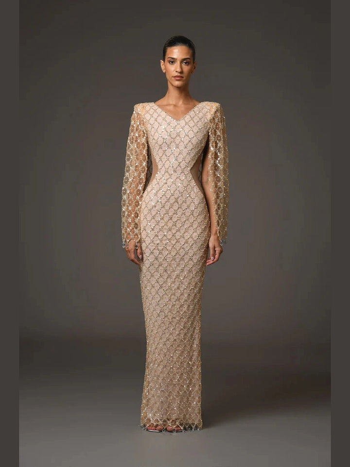 Nude embroidered Crystal Dress