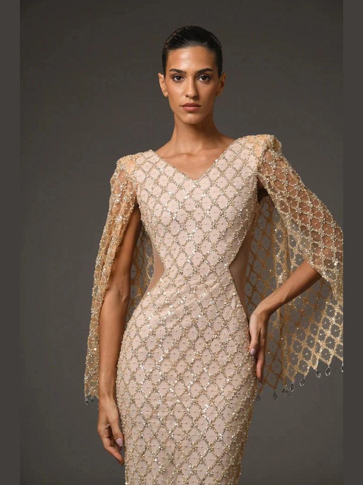 Nude embroidered Crystal Dress