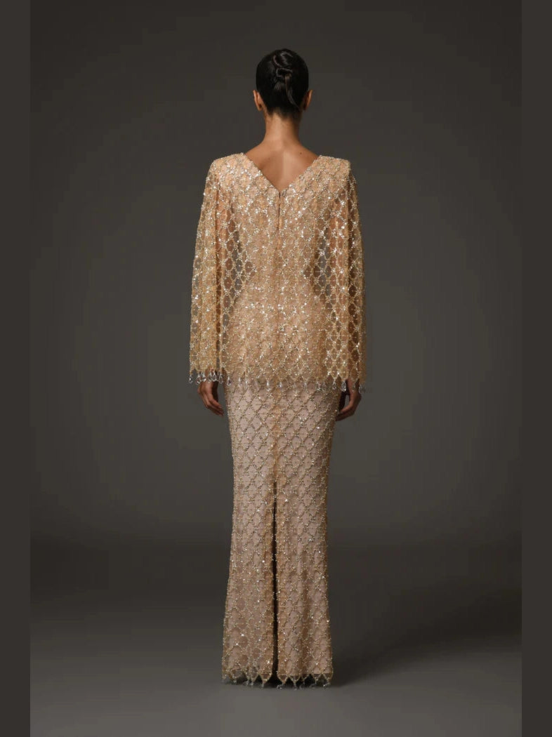 Nude embroidered Crystal Dress