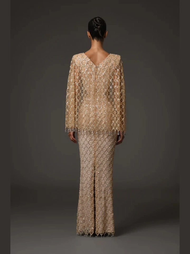 Nude embroidered Crystal Dress