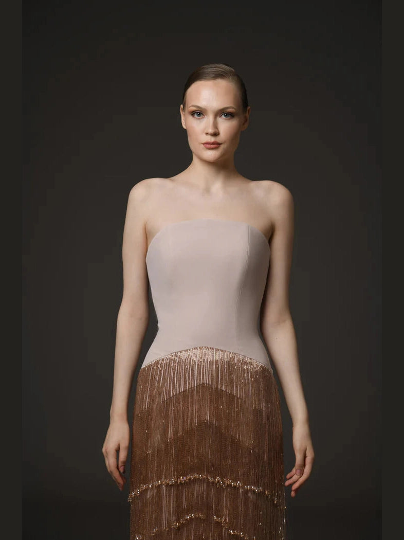 Nude Corset Crepe Dress