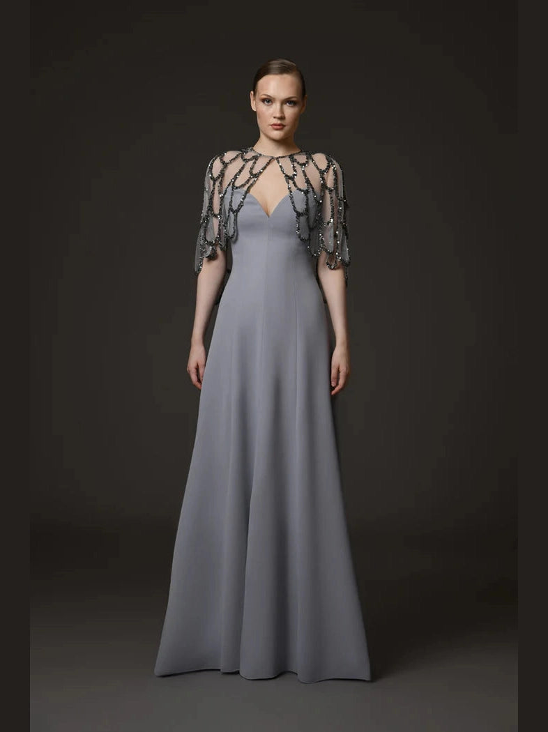 Crepe Dress With Embroidered Bolero