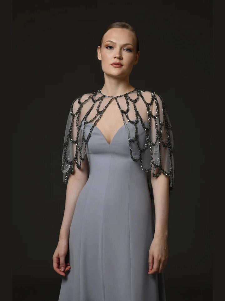 Crepe Dress With Embroidered Bolero