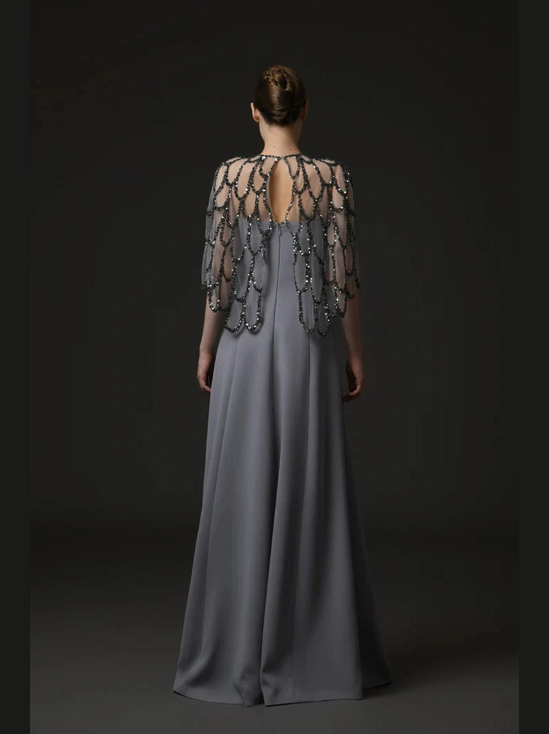 Crepe Dress With Embroidered Bolero