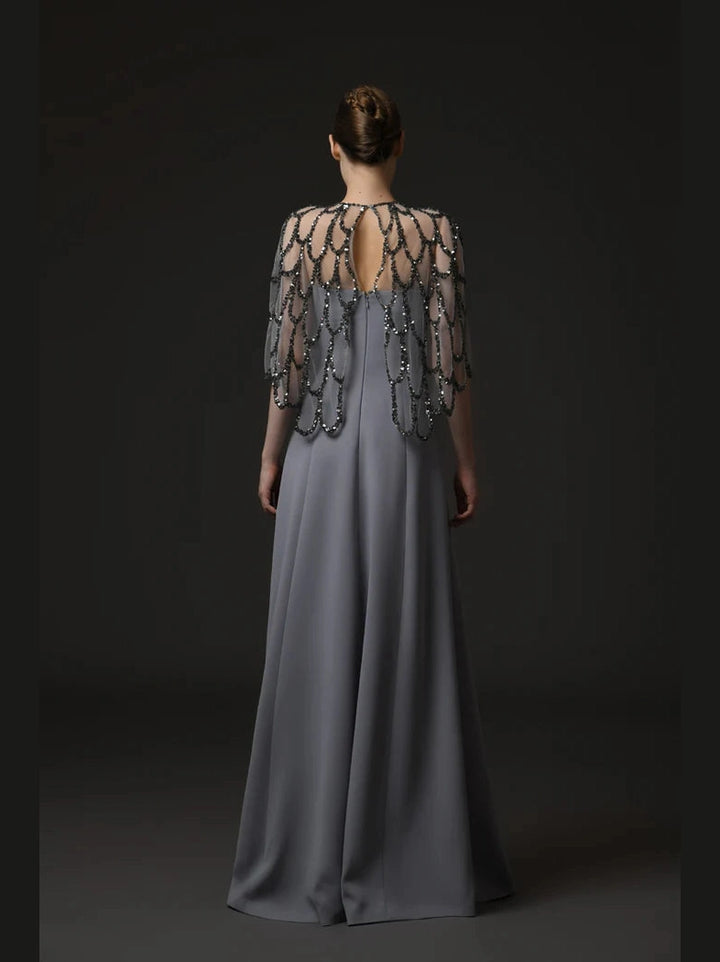 Crepe Dress With Embroidered Bolero