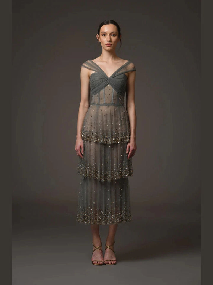Embroidered Layered Tulle Dress