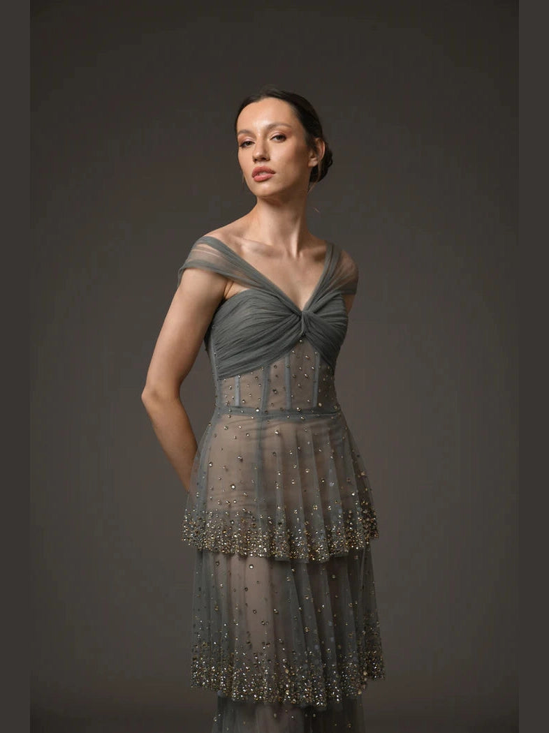 Embroidered Layered Tulle Dress