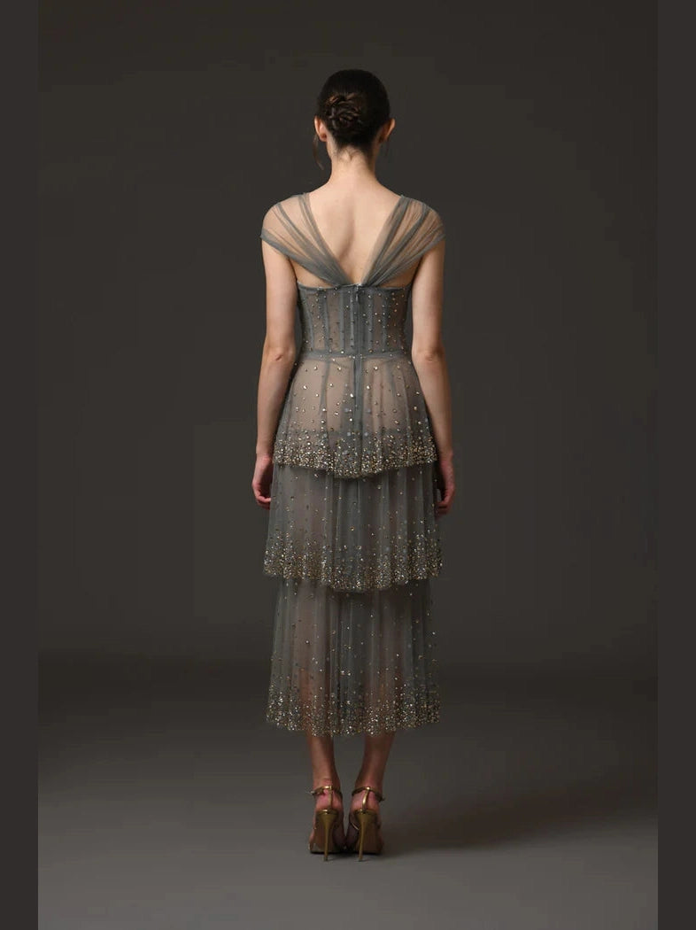 Embroidered Layered Tulle Dress