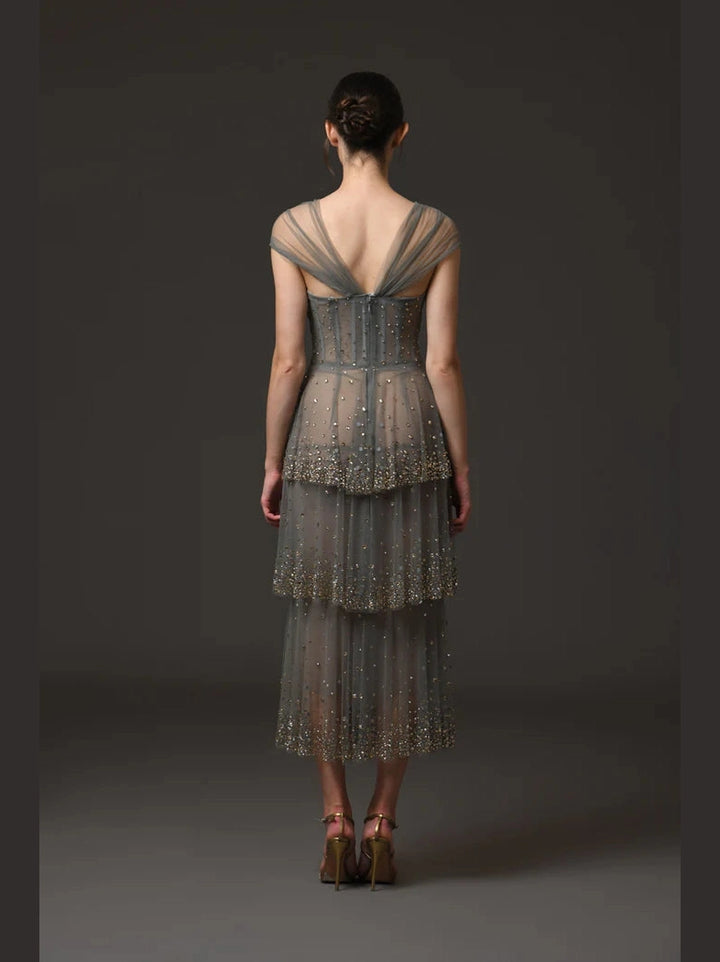 Embroidered Layered Tulle Dress