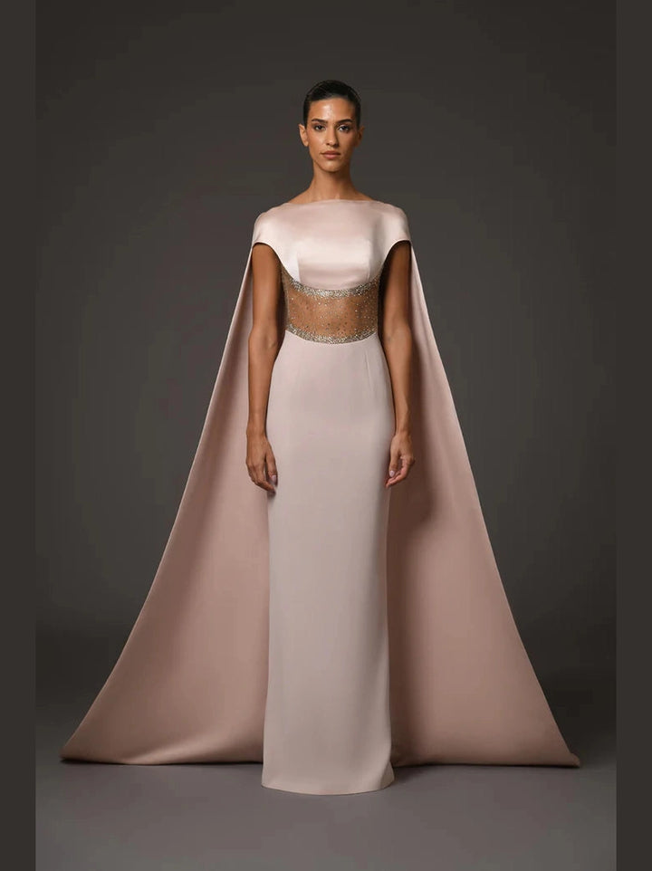 Nude Corseted Crêpe Dress