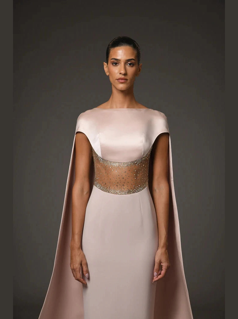 Nude Corseted Crêpe Dress