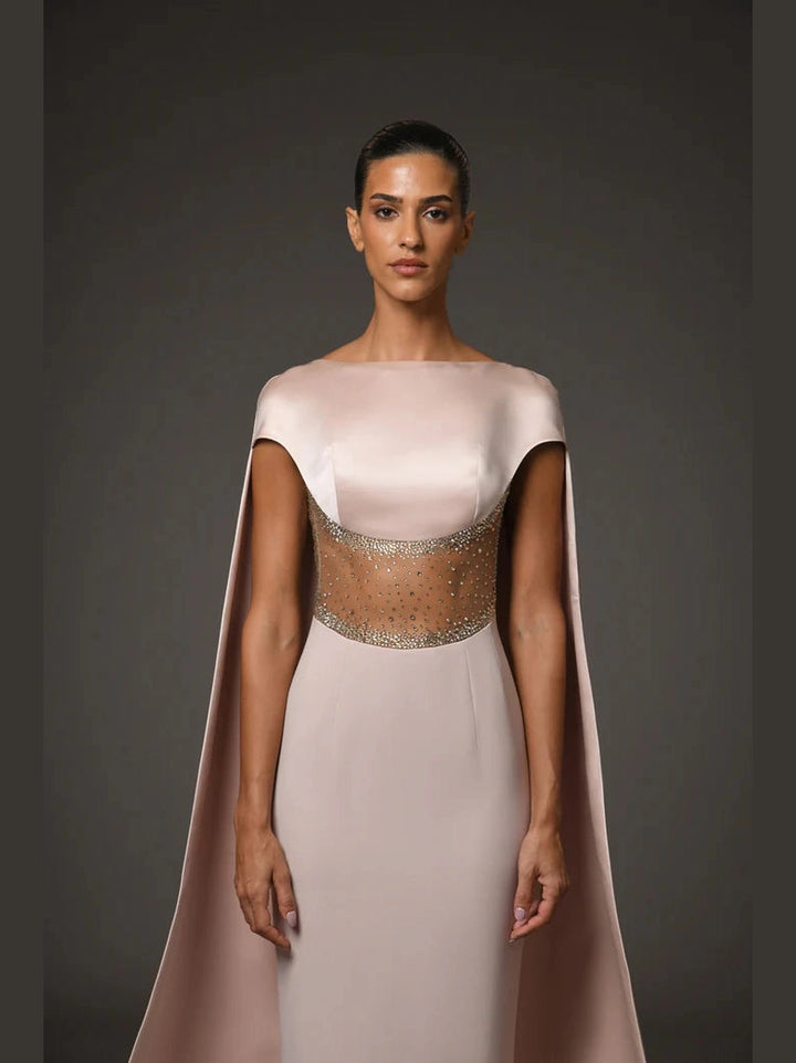 Nude Corseted Crêpe Dress