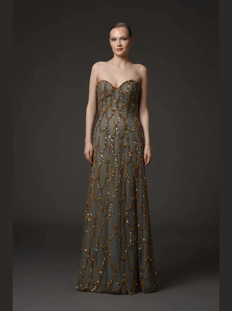 Gold Embroidered Tulle Dress