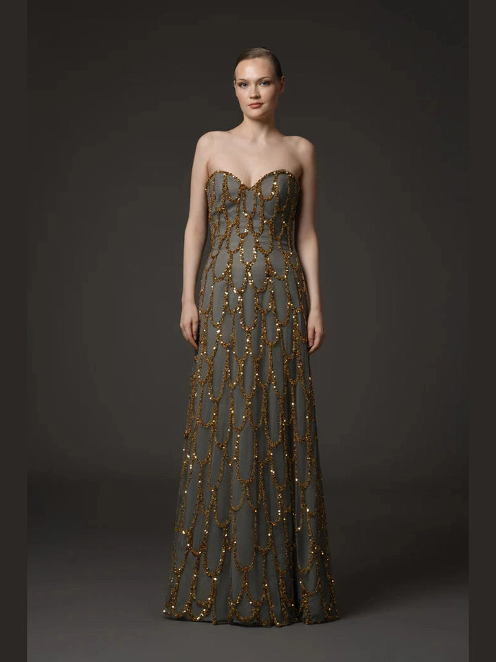 Gold Embroidered Tulle Dress